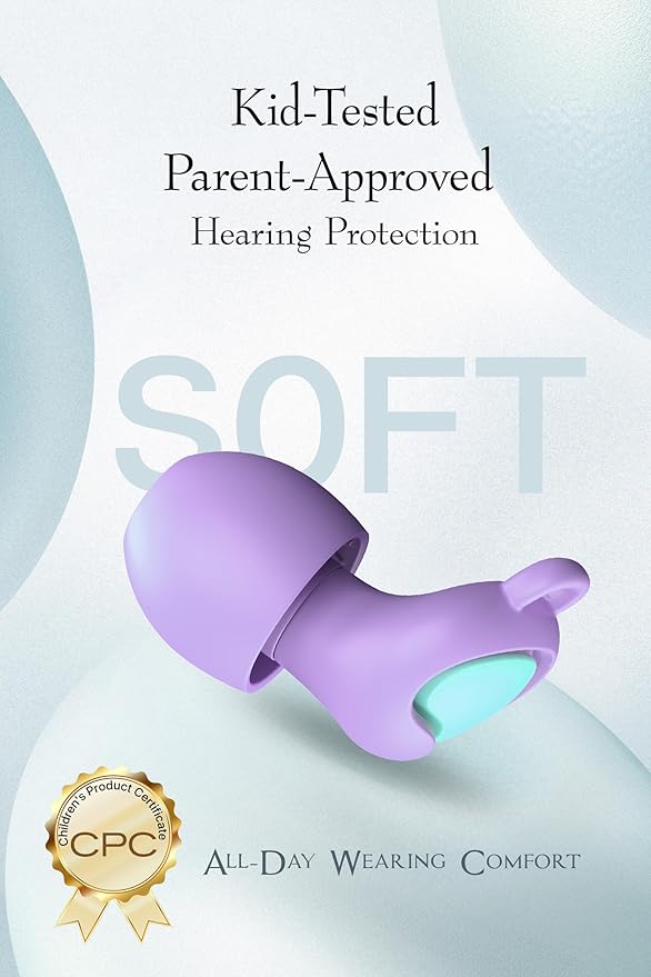 Kids Ear Plugs (6-12 Years) with Cord, Kids Ear Protection Reusable Noise Relief Earplugs for Focus, Travel, Concert, Socializing, Events, Sleep, Anxiety, Home, School, Playtime -26dB Noise Reduction