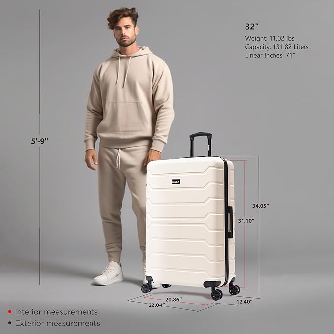 InUSA TREND Luggage with Spinner Wheels | Durable lightweight Hardside Suitcase, Travel Bag with Handle and Trolley | 32-inch Extra-Large Checked luggage | Sand