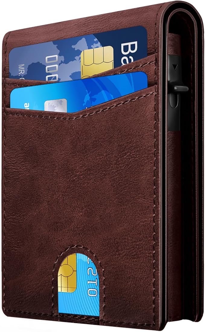 QLD Wallet for Men - RFID Blocking [Functional & Practical] Bifold Slim Minimalist Credit Card Holder Pop Up Metal Case with Cash Slot, Front Pocket with ID Window, Gift Boxed