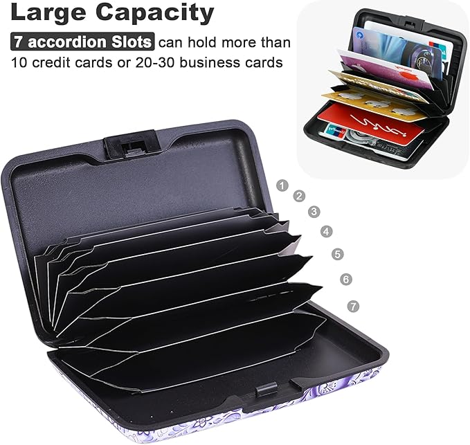 ELFISH Mini RFID Aluminum Wallet Credit Cards Holder Business Card Case Metal ID Case for Men Women (Camellia)