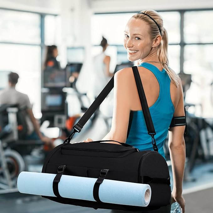 MIYCOO Gym Bag for Men Women with Shoes Compartment - Duffle Bag, Travel Backpack, Sports Backpack, Weekender Overnight Bag with Wet Pocket - Black