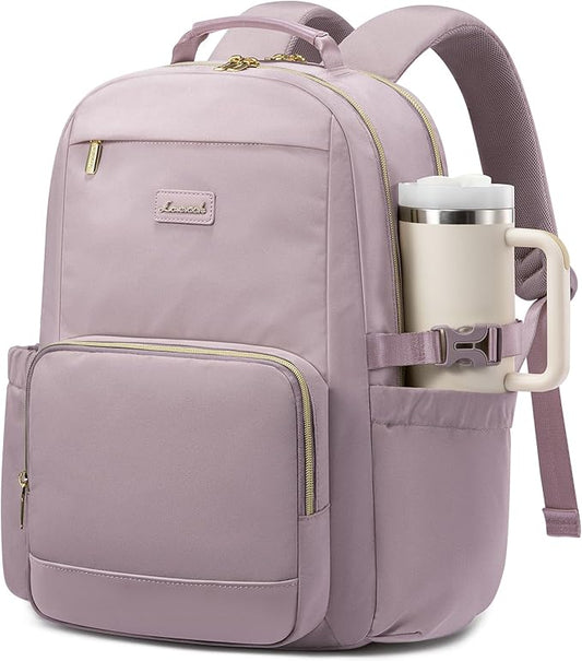 LOVEVOOK Laptop Backpack for Women with Pouch Pocket for Large Capacity Cup,15.6 Inch Laptop Computer Bag Travel Backpack Purse,Waterproof Work Business Backpack College Teacher Bags,Grayish Purple
