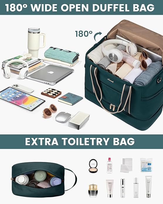 LOVEVOOK Travel Duffle Bags for Women, 45L carry on weekender bags, personal item travel with Toiletry