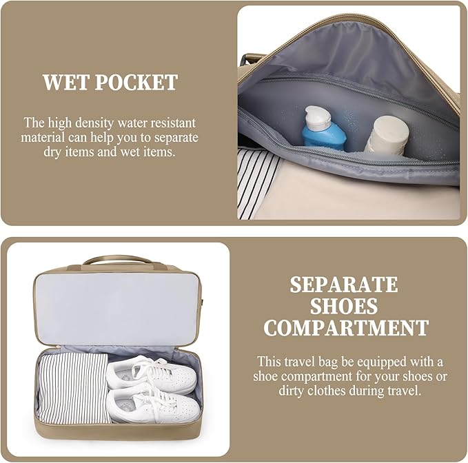 Weekender Bags for Women,Personal Item Travel Bag with Shoes Compartment,Overnight Travel Duffel Bag with Toiletry Bag,Medium