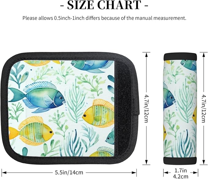Luggage Handle Wraps Tropical Fish Watercolor Sea Luggage Identifiers Soft Neoprene Luggage Handle Wraps For Suitcase Trolley Handle Grip Cover 2 Pack Luggage Tags