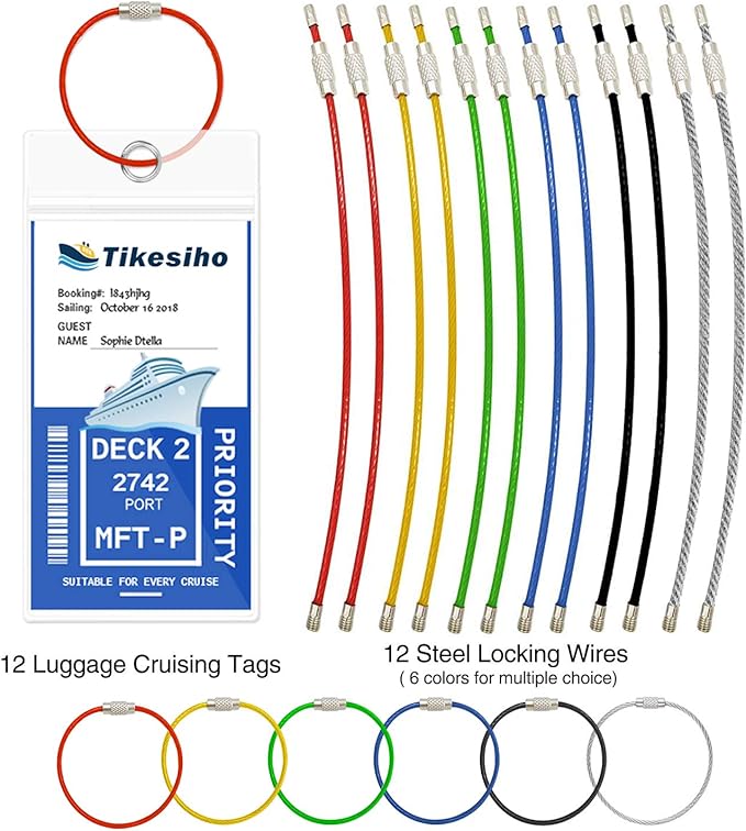 Cruise Luggage Tags, Cruise Essentials Holders for Cruise Travel 12 Pack for NCL, Princess, Carnival, Royal Caribbean - Cruise Essentials
