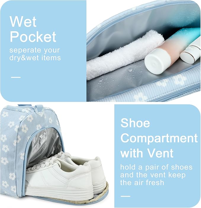 BLUBOON Duffle Bag Girls Kids Cute Gym Bag with Shoes Compartment & Wet Separation Waterproof Sports Overnight Travel Bag