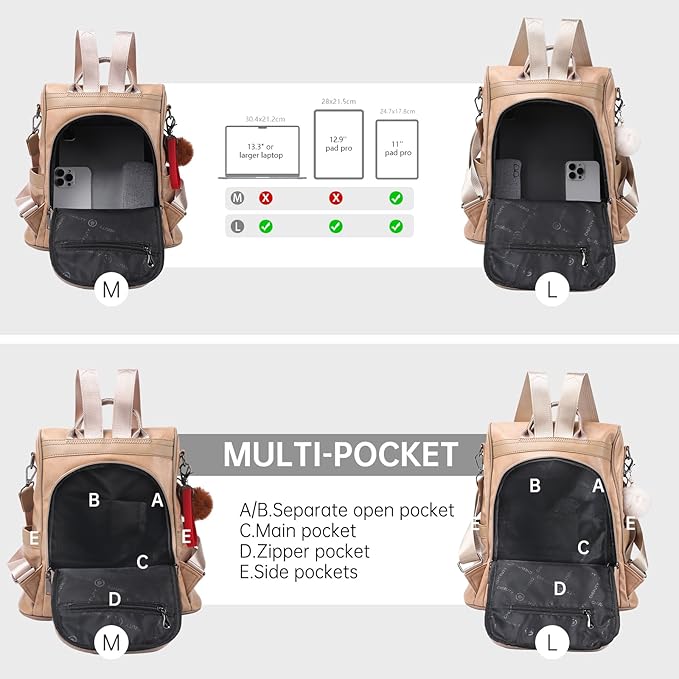 CHERUTY Women Backpack Purse PU Leather Anti-theft Casual Shoulder Bag Fashion Ladies Satchel Bags