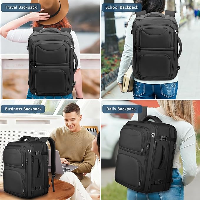 Travel Backpack, Extra Large Travel Backpack, TSA 18.4 inch Laptop Bag Flight Approved, Lightweight Business Luggage Bag, Gifts for Men Women, Black