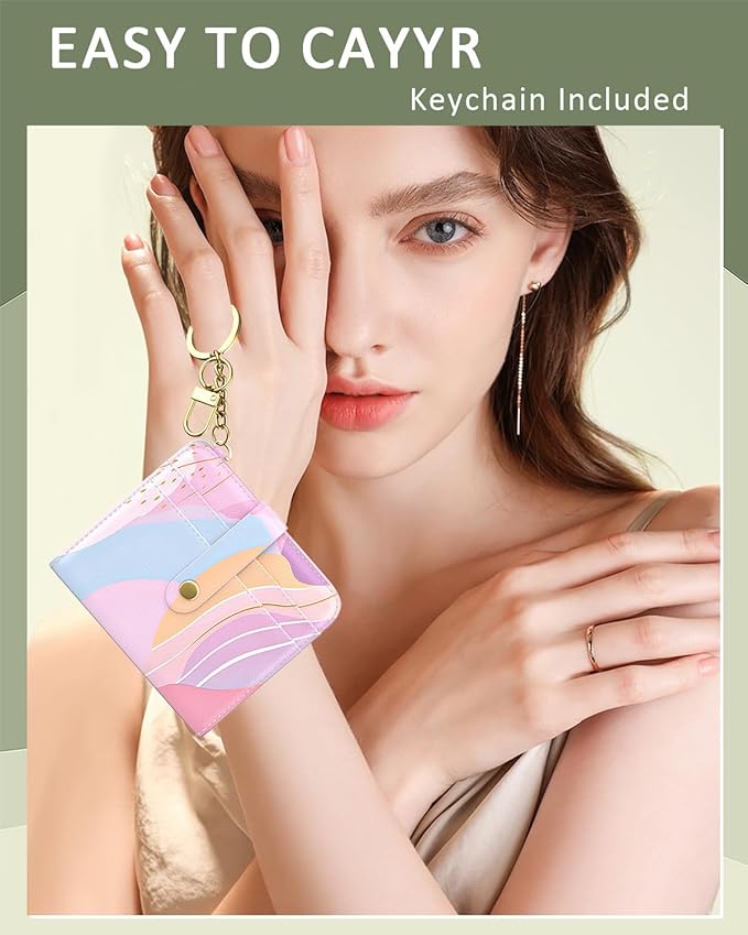 Aiawoxc Womens Wallet, RFID Small Wallets for Women, Slim Compact Credit Card Holder, Cute Leather Bifold Ladies Purse with Zipper Coin Pocket and ID Window, Art Style Pattern