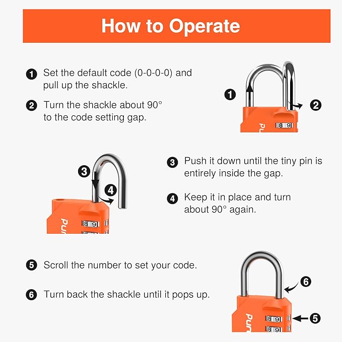 Puroma 2 Pack Combination Lock for Locker 4 Digit Outdoor Waterproof Padlock for School, Gym, Sports, Fence, Toolbox, Gate, Case, Outdoor, Hasp Storage, Cabinets (Orange)