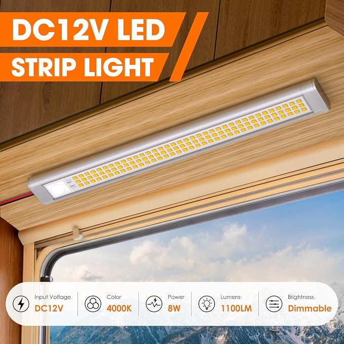 12 Volt LED Lights, Enclosed Trailer Light, RV Interior Lighting, 4000K String Lights for Trailer, Truck, Van, RV(2Pack, Silver)
