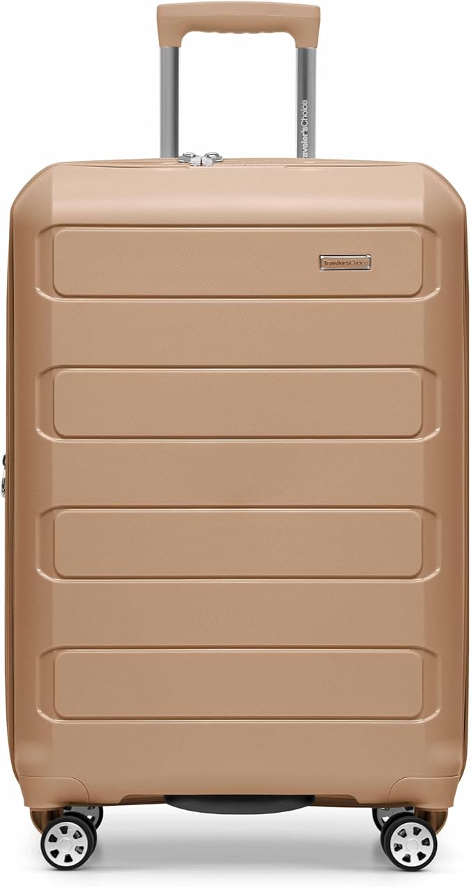 Traveler's Choice Pagosa Hardshell Expandable Luggage with Spinner Wheels, Latte Beige, 26-Inch Medium