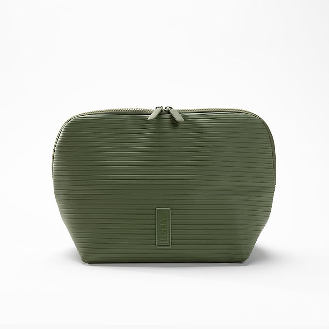 THE VERTI-Vertical Waterproof Makeup & Toiletry Bag | 23-Pocket Organizer with Upright, Fold-Down Design for Skincare, Toiletries & Essentials (Olive, Medium)