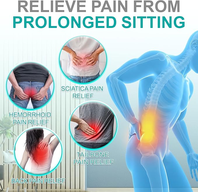Seat Cushion for Office Chair, Car and Wheelchair Use, with Lumbar Support Pillow and Memory Foam Coccyx Cushion for Tailbone, Back, Sciatica, Ergonomic seat Cushion