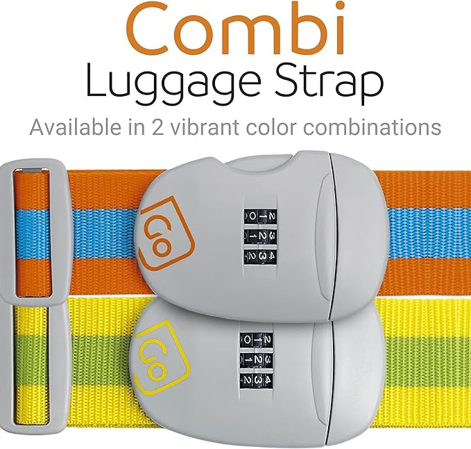 Combi Luggage Strap, Fully Adjustable Luggage Straps for Suitcases and Bags, Secure 3-Dial Combination Lock with Sturdy Buckle, Travel Essentials, Blue/Orange