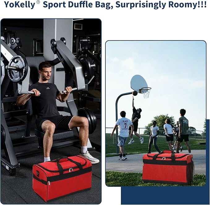 Gym Bag 20 inch Sport Duffle Bag for Men - 40L Weekender Duffel Bag for Travel - Red