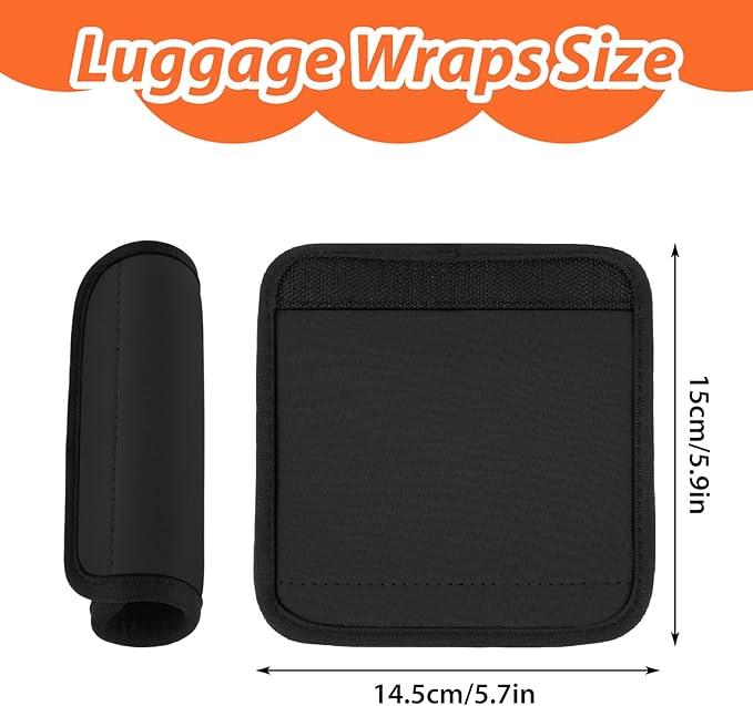 2Pack Luggage Handle Wrap For Suitcase Travel Essential Bright Black Color Soft Luggage Identifiers For Suitcases Neoprene Material Comfortable Suitcase Handle Wraps For Suitcase For Traveling
