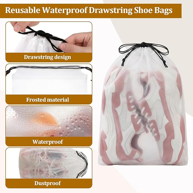 Drawstring Shoe Bags Shoe Bags for Packing, Storage Reusable Waterproof Shoe Organizers for Sneakers & Clothes, Translucent Travel Bags for Men Women (16 Pack)