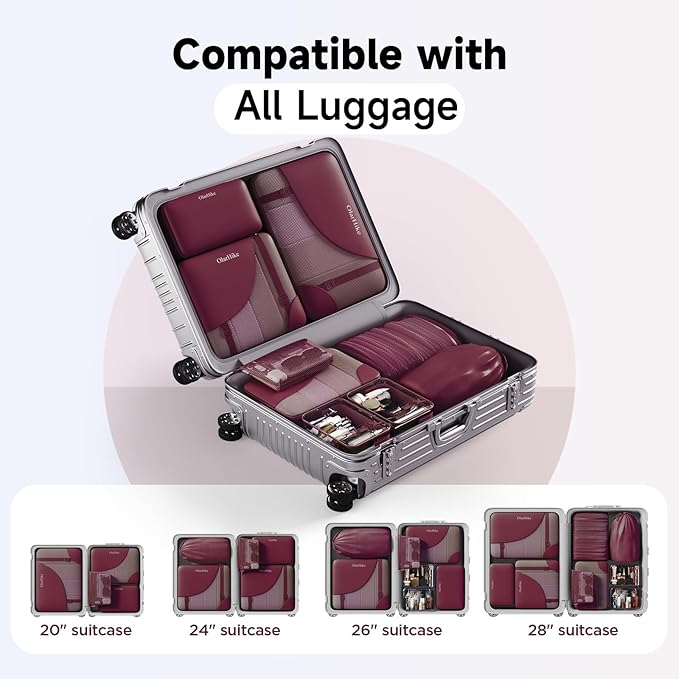 11 Set / 9 Set Packing Cubes for Travel,Gifts for Women Mom Kids,TSA Approved Bags for Makeup, Cosmetic, Toiletry, Organizers for Suitcase Carry On,Cruise Essentials Airplane Accessories,Burgundy