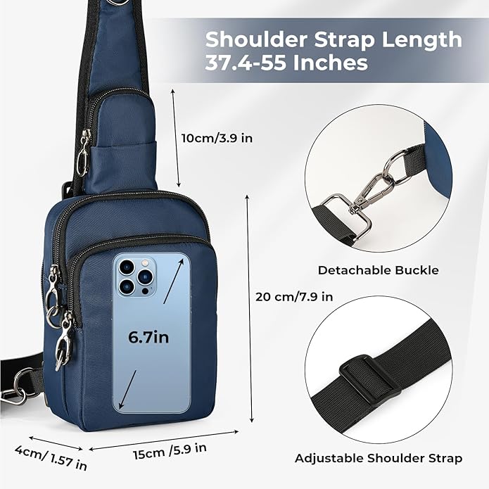 BROADREAM Mini Crossbody Sling Bag, Small Chest Bags Dual Pocket with Zipper Lock, RFID Blocking & Water Resistant Women Men