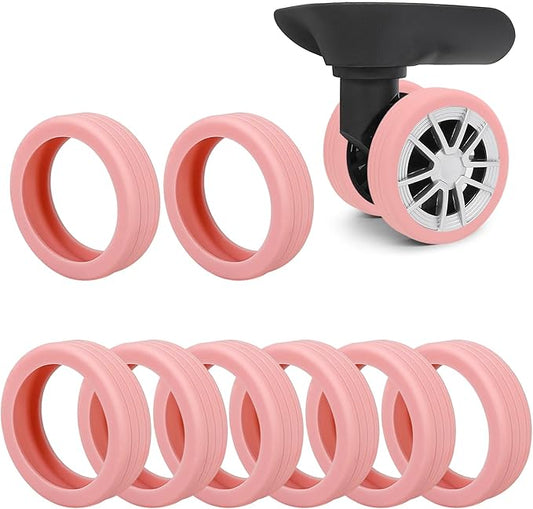 Pink Silicone Luggage Wheel Covers, 8 Pack, Noise Reducing, Wear-Resistant, Compatible with Most Standard Luggage Models, 2 Inch Wheel Size