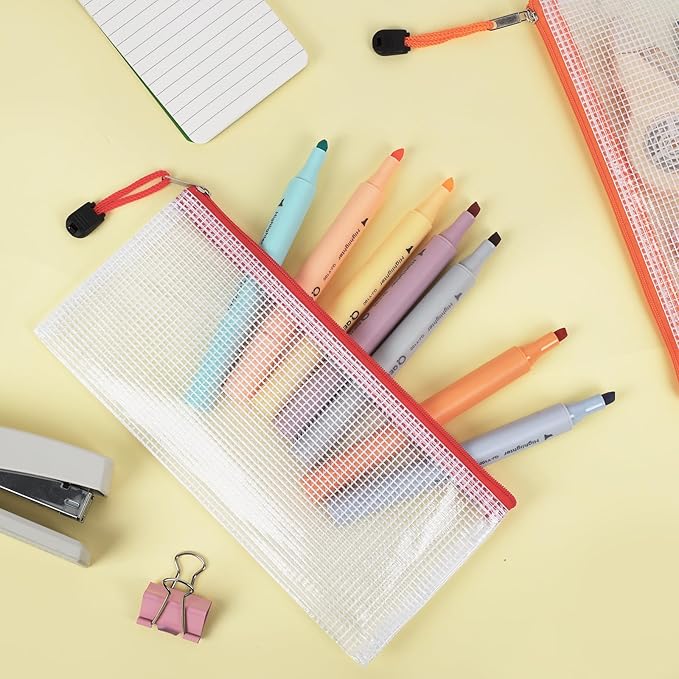 EOOUT Mesh Zipper Pouch 24pcs 9.5x4.5 Inches Small Organizing Bags in 12 Colors for Travel Storage and Office Supplies Storage