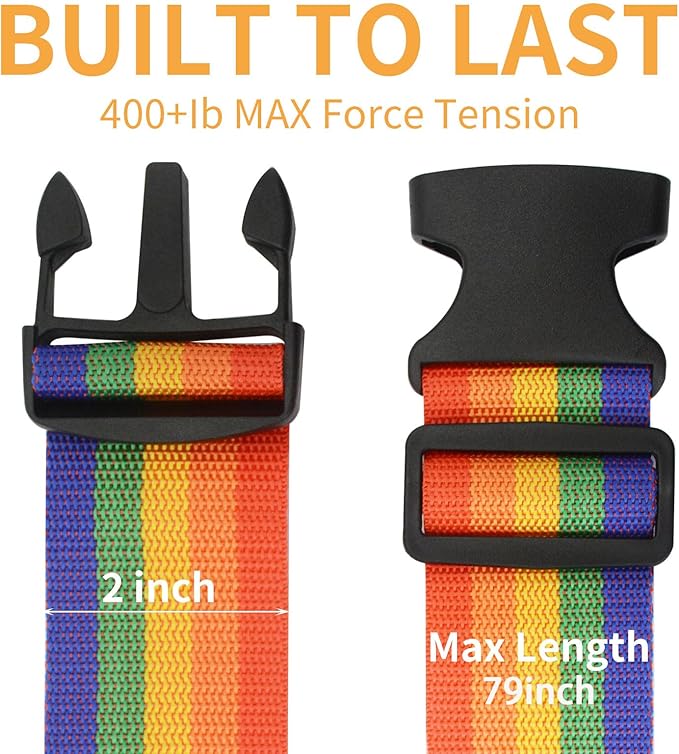 BILIONE 8 Pack Luggage Straps 79" Long Belts Keep Suitcase Secure While Traveling, TSA Approved Add a Bag Premium Accessory for Travel Bag Closure (Blue+Orange+Rose Pink+Green)