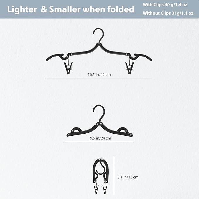 Travel Hangers, Cruise Ship Essentials Travel Essentials, Portable Cruises Must Haves 2025, Folding Hangers for Suitcase, RV Camping Airplane Europe Vacation Essential (30, Black)