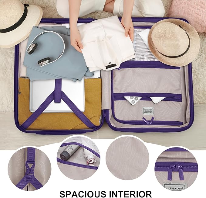 LARVENDER Luggage Sets 3 Piece, Expandable Hardside PP Carry On Luggage Suitcase with 360° Spinner Wheels TSA Lock Suitcase Set for Women Men, Grape Purple