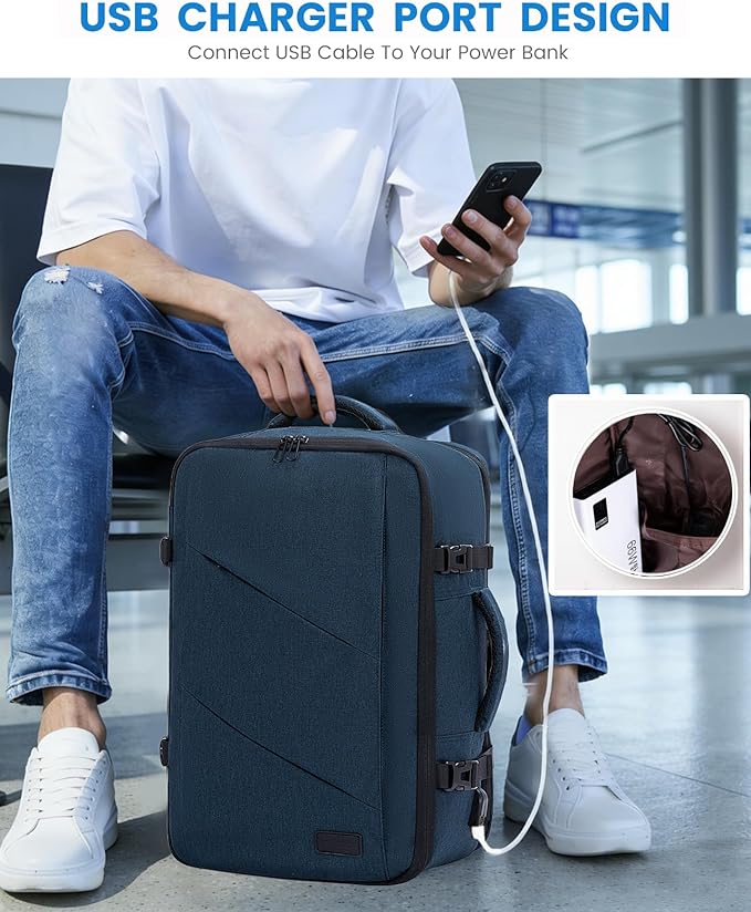LOVEVOOK Travel Backpack, 40L Extra Large Carry on Backpack, Peersonal Item Bag Flight Approved, Anti-Theft Water Resistant 17 Inch Weekender Backpack for Men Women, with USB Port, Navy Blue