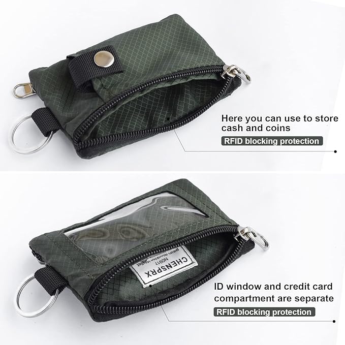 CHENSPRX Minimalist RFID Blocking Small Wallet with ID Window,WaterResistant Zip Id Case Wallet with Lanyard Keychain for Cards,Cash,Travel,Women,Men
