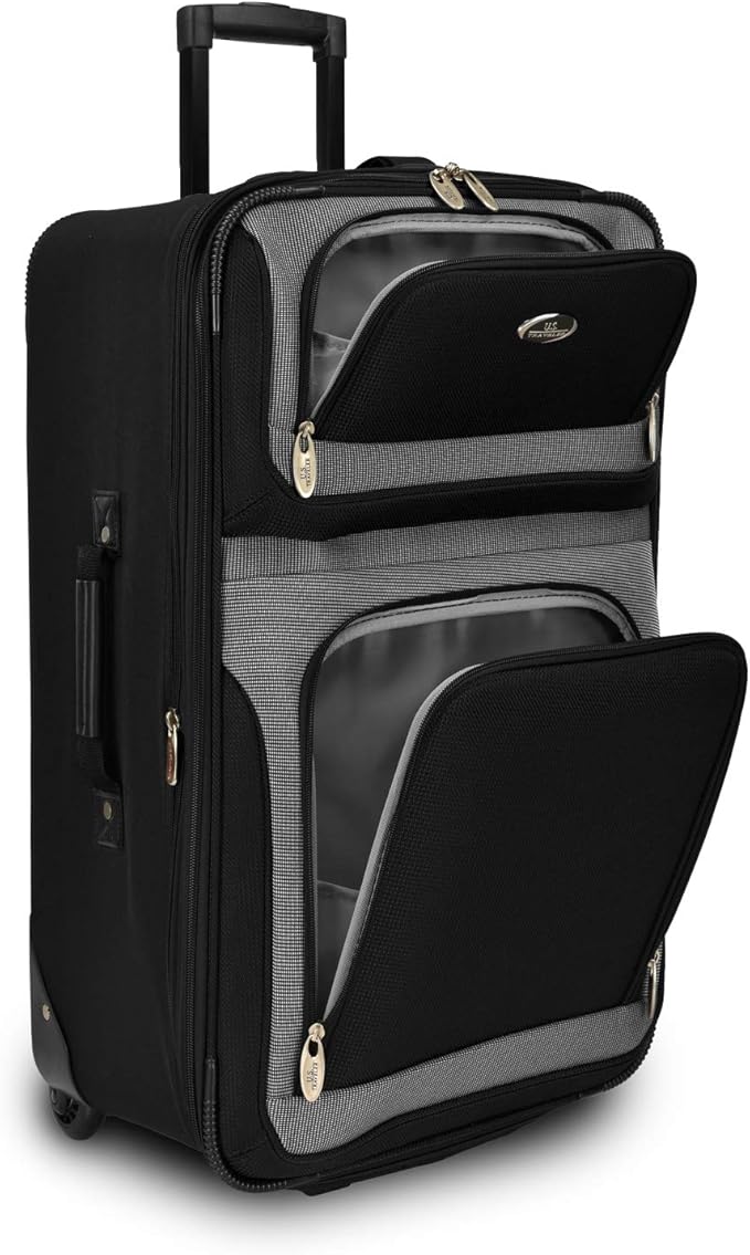 U.S. Traveler New Yorker Lightweight Expandable Rolling Luggage, Black, 4-Piece Set