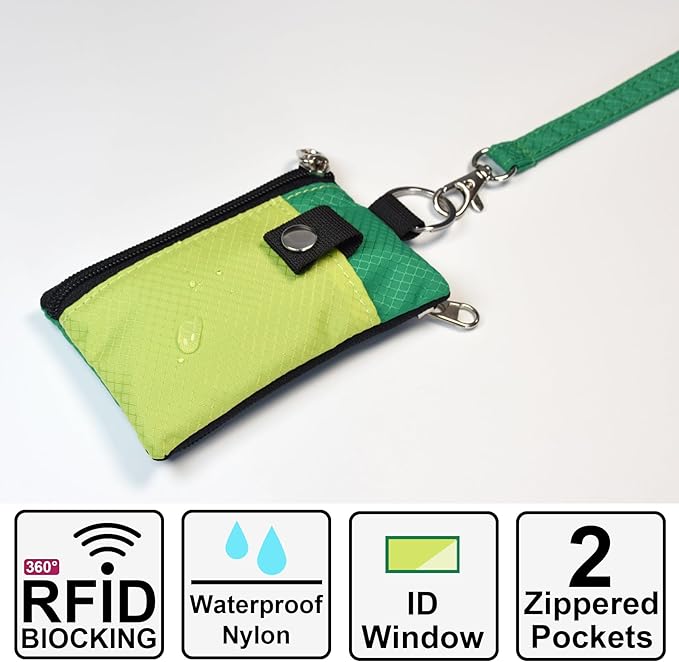 CHENSPRX Minimalist RFID Blocking Small Wallet with ID Window,WaterResistant Zip Id Case Wallet with Lanyard Keychain for Cards,Cash,Travel,Women,Men