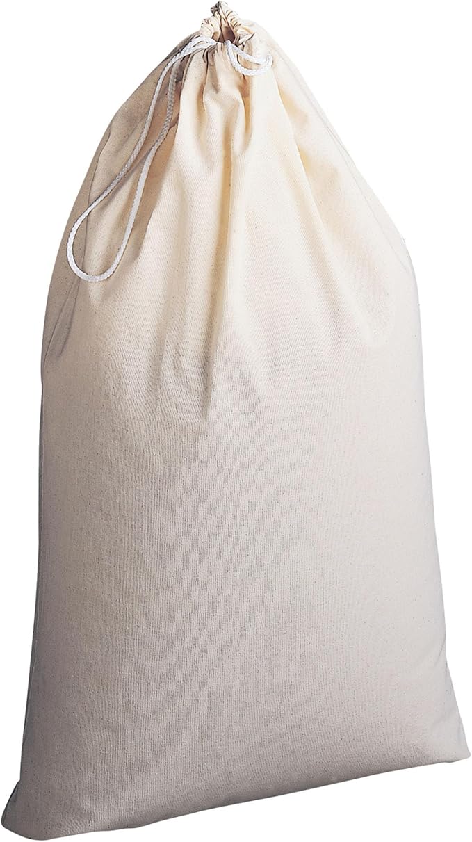 Household Essentials Cotton Laundry Bag, Large, 100% Cotton, Drawstring Top with Cord Lock, Machine Washable, 3 to 4 Load Capacity, Versatile and Compact, Breathable, Foldable, Natural