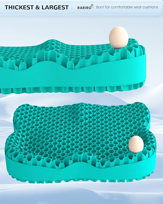 Thickened Gel Seat Cushion, Egg Gel Chair Pads for Wheelchair Pressure Coccyx Sciatica Pain Relief, Cooling Desk Seat Cushion for Kayak, Car, Office Chair Long Sitting[Green-2.75"]