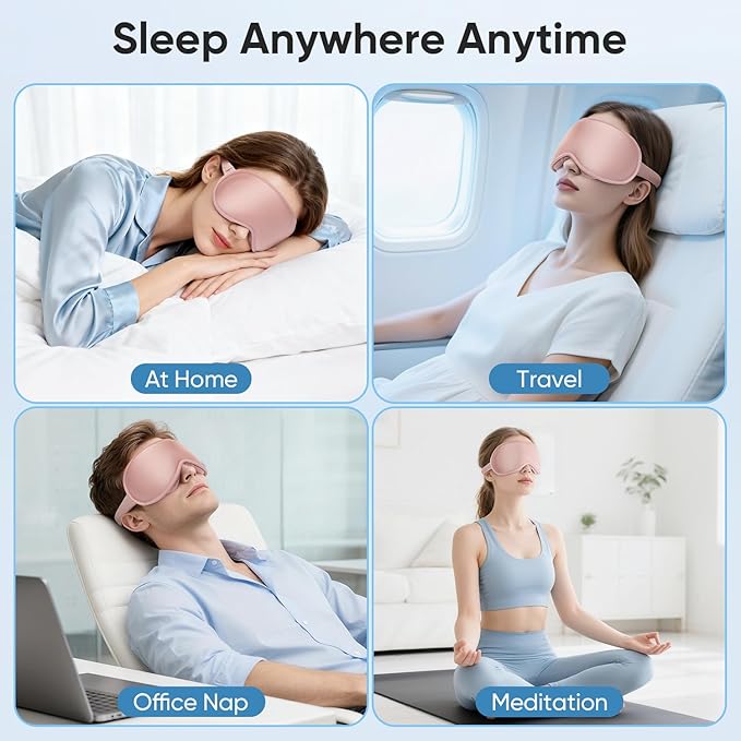 Weighted Eye Mask for Sleeping - Sleep Mask for Women & Men, Blackout 3D Contoured Sleeping Mask for Side Sleeper, Zero Pressure Soft Night Eye Cover with Adjustable Strap for Travel, Pink