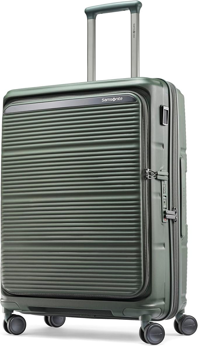 Samsonite Paralux Medium Checked Luggage - Innovative Design - Quick Access Front Pocket - Dual Suspension Wheel Technology - TSA Lock - Expandable - Includes Removable Packing Cubes - Olive