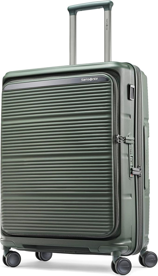 Samsonite Paralux Medium Checked Luggage - Innovative Design - Quick Access Front Pocket - Dual Suspension Wheel Technology - TSA Lock - Expandable - Includes Removable Packing Cubes - Olive