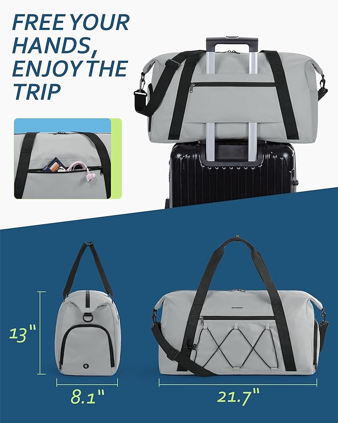 BAGSMART Small Gym Bag With Shoe Compartment & Wet Pocket, Lightweight Sports Travel Duffel, Carry On Weekender Overnight, Water Resistant Sports Gym Tote for Swimming Yoga, Grey