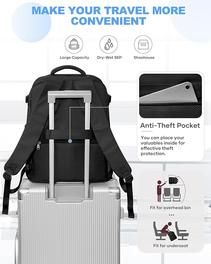 coowoz Travel Backpack Carry On for Women Man Gym Backpack with Laptop Compartment Mochila de Viaje Teacher Personal Item Backpacks Rucksack Airplane Accessories Must Haves,Black Small