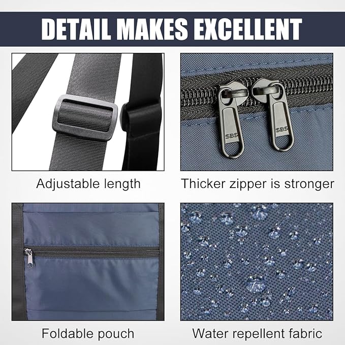 Small Duffle Bag for Men Women, Mini Gym Bag Foldable Travel Tote Carry On Luggage with Trolley Sleeve, Navy Blue