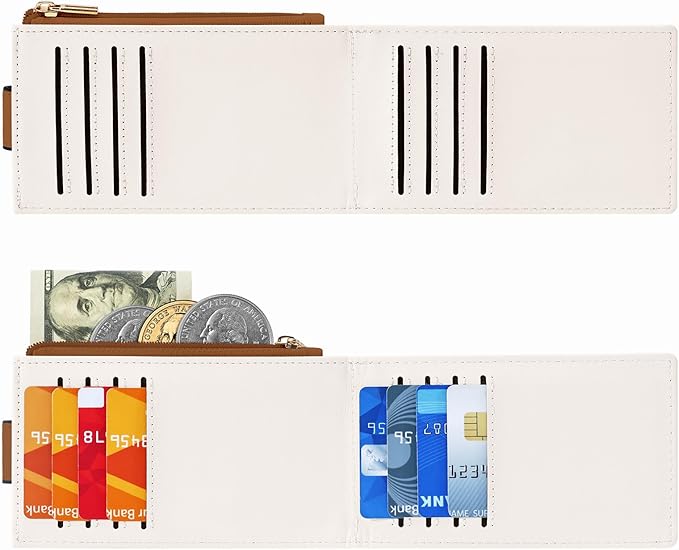 Chelmon Women's RFID Slim Card Holder Wallet: Thin Bifold with Multi-Card Case & Zipper Coin Pocket Purse (Beige Brown)