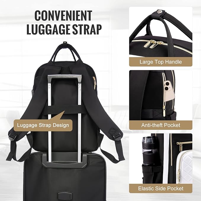 LOVEVOOK Laptop Backpack for Women, Water Resistant Travel Work Backpacks Purse Stylish College Business Teacher Nurse Computer Bag with USB Charging Port, Fits 15.6" Laptop