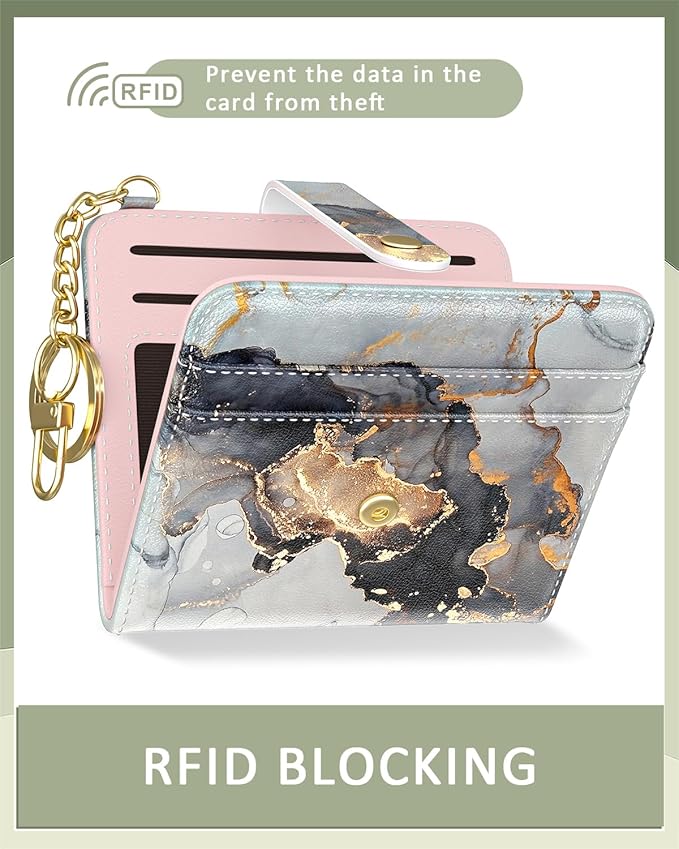 Aiawoxc Womens Wallet, RFID Small Wallets for Women, Slim Compact Credit Card Holder, Cute Leather Bifold Ladies Purse with Zipper Coin Pocket and ID Window, Black Gold Marble