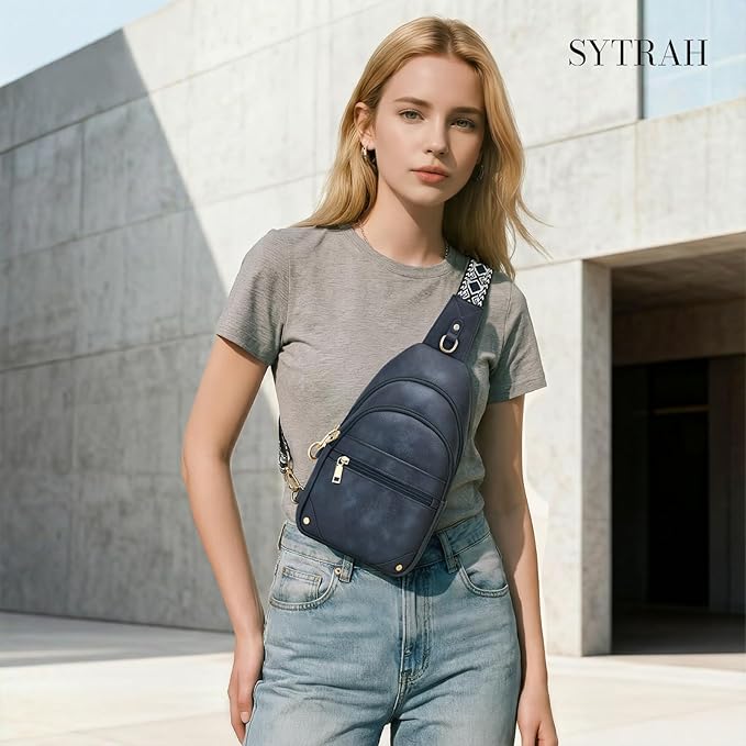SYTRAH Anti Theft Crossbody Bags for Women, RFID Sling Bag Travel Purse, RFID Cross Body Purses Chest Bag for Travel Navy Blue