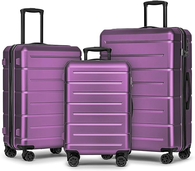 KYME Luggage Sets 3 Piece Hardshell 20"/24"/28" Suitcase with Wheels Hardside Suitcase Set with TSA Lock Large Travel Luggage Set for Women Dark Purple