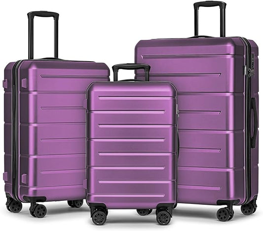 KYME Luggage Sets 3 Piece Hardshell 20"/24"/28" Suitcase with Wheels Hardside Suitcase Set with TSA Lock Large Travel Luggage Set for Women Dark Purple