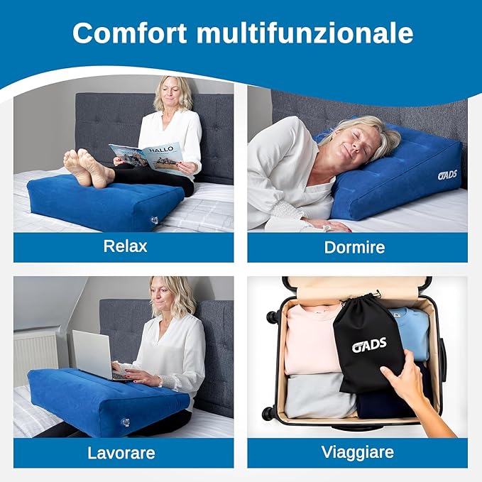 Inflatable Wedge Pillow for Sleep and Comfort – Portable Wedge Pillow for Travel, Blow Up Bed Wedge Pillows for Adults
