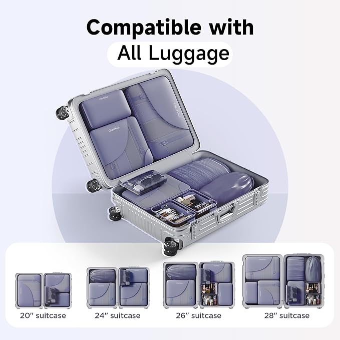 11 Set / 9 Set Packing Cubes for Travel,Gifts for Women Mom Kids,TSA Approved Bags for Makeup, Cosmetic, Toiletry, Organizers for Suitcase Carry On,Cruise Essentials Airplane Accessories,Purple Gray